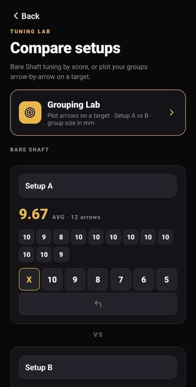 Setup comparison screen